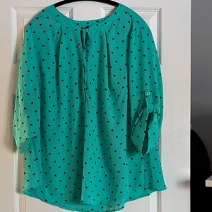 Torrid Teal Blouse with Black Dots
